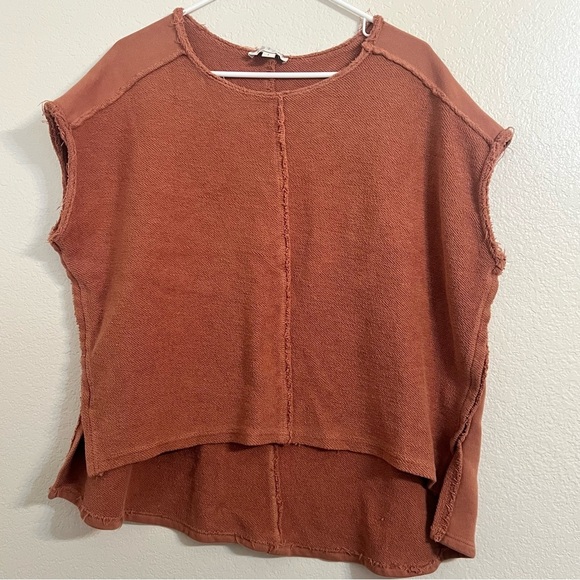 She + Sky Tops - She sky boho boxy Raw-Edge Boxy Top terry earthy boho beach cotton chic high low